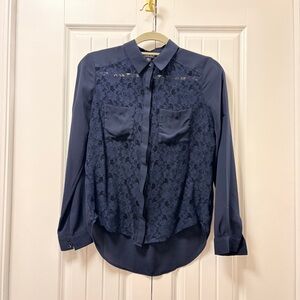 Ever New Lace Panel Button-Down Blouse Navy – US 2